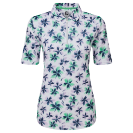 FootJoy Half-Sleeve Floral Print Lisle dámské golfové polo - Lavender/Mint/Navy