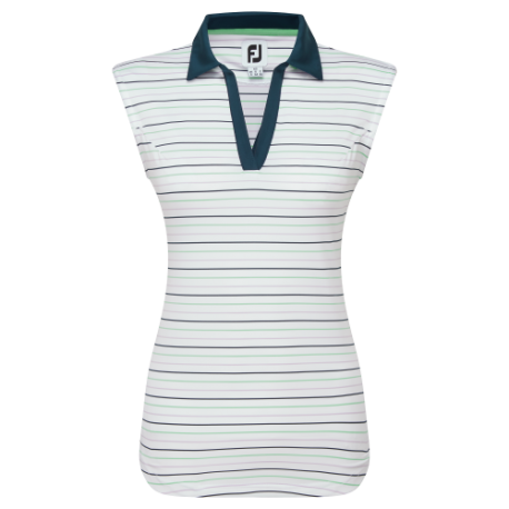 FootJoy Sleeveless Striped Lisle dámské golfové polo - White/Navy