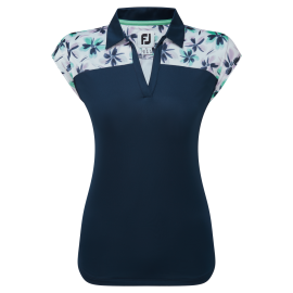 FootJoy Cap Sleeve Blocked Floral Print Lisle dámské golfové polo - Navy