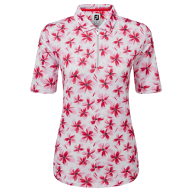 FootJoy Half-Sleeve Floral Print Lisle dámské golfové polo - Pink/Red/Black
