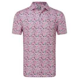 FootJoy Primrose Print Lisle pánské golfové polo - Coral Red/Navy/White